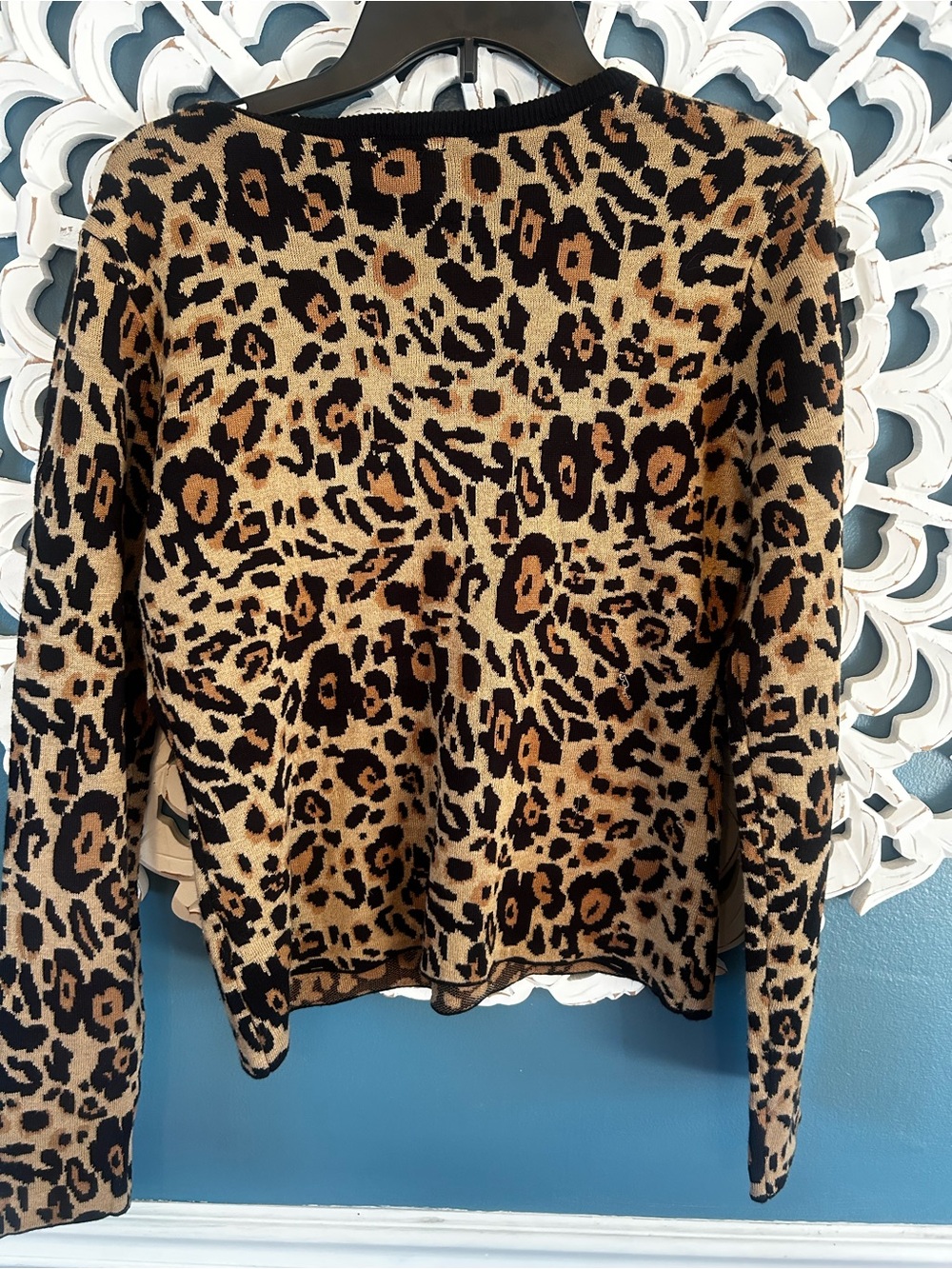 bebe Tan and Black Leopard Print Knit Top with Rhinestone Logo - Picture 4 of 5